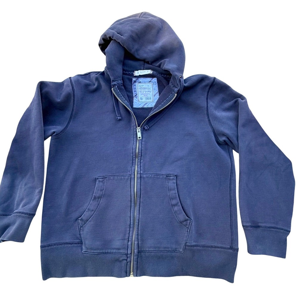 GAP 2006 Y2K Heavyweigth Mens Full Zip Hoodie XL Navy Blue Faded Grunge 1969